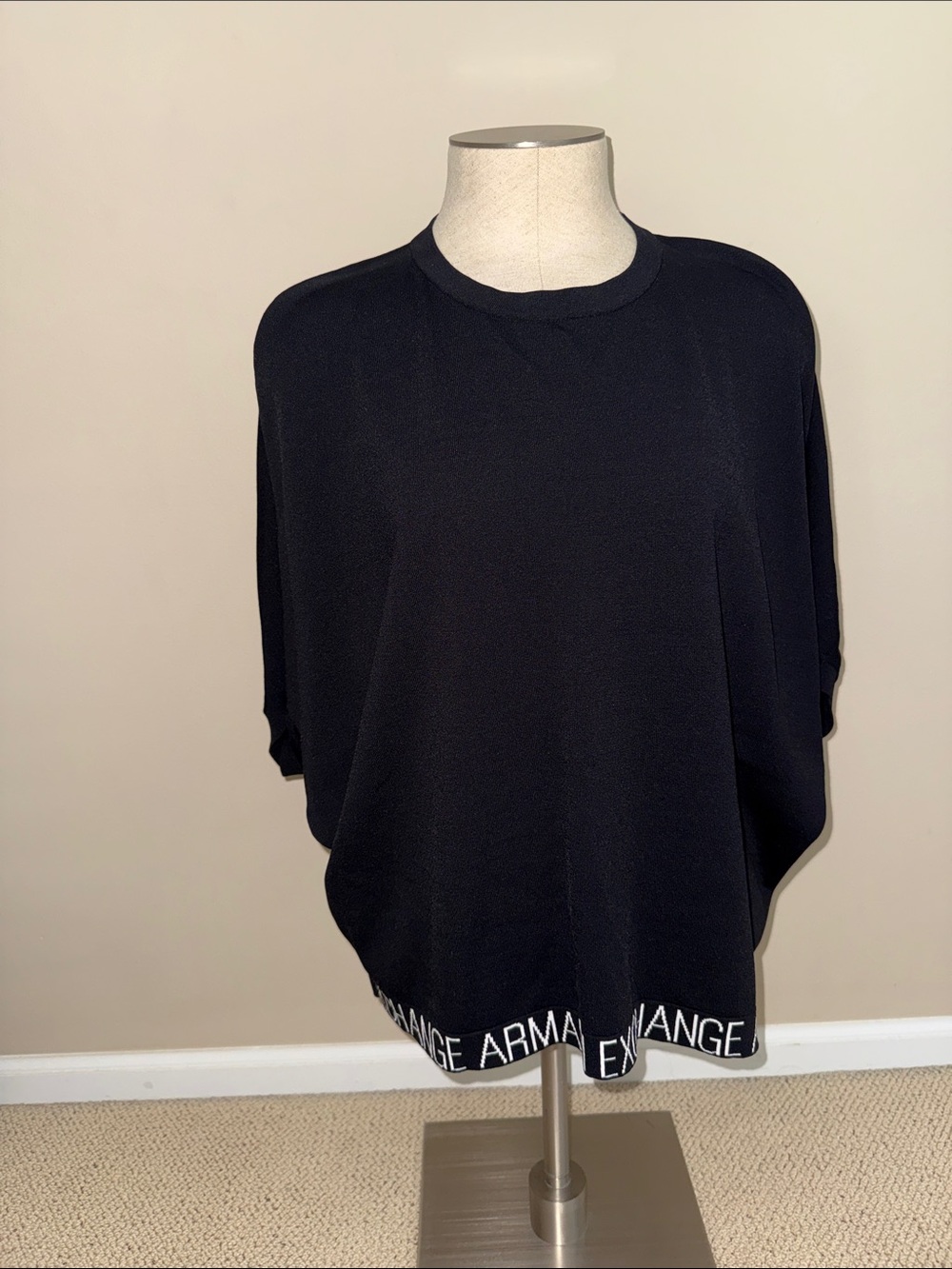 Armani Exchange Black Cropped Logo Hem Sweatshirt